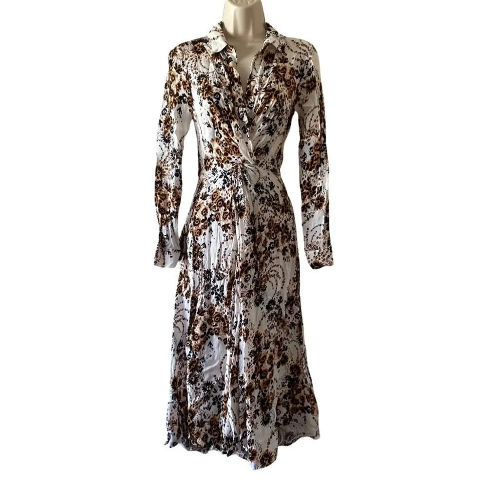 EUC Free People White and Brown Floral Maxi Dress